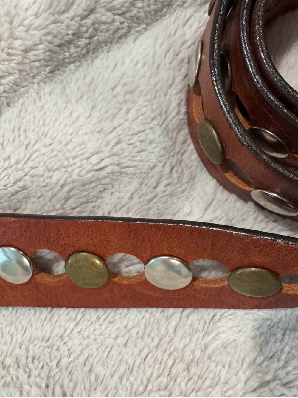 Brave Brown Studded Leather Belt with Mixed Metal Discs